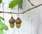 Acorn earrings Golden brown top olive wool felted gift for her decoration Easter cottage style chic autumn enchanted forest Birthday