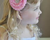 Pink Hair Clip Ruffled Rhinestones Girl Women Tween Babies Toddlers Girls Hip Photography Prop