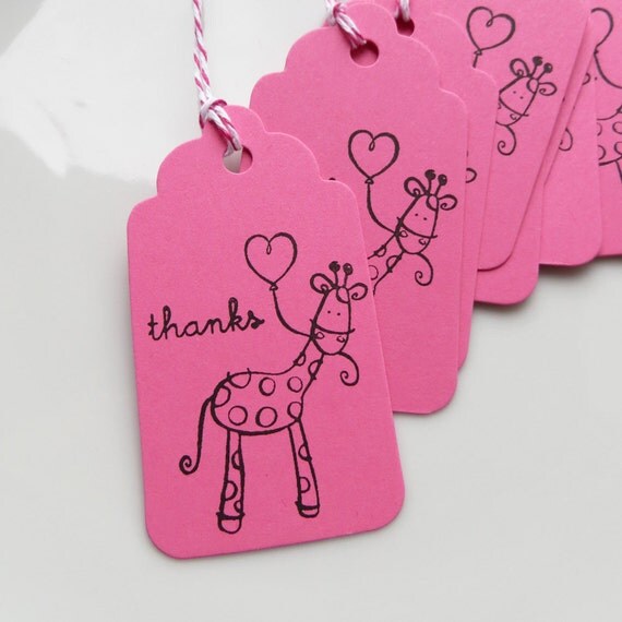 Giraffe Thanks Tags - Set of 8 - Custom Colors Available - Baby Shower Favor Tags Decoration Birthday Tags Il_570xn