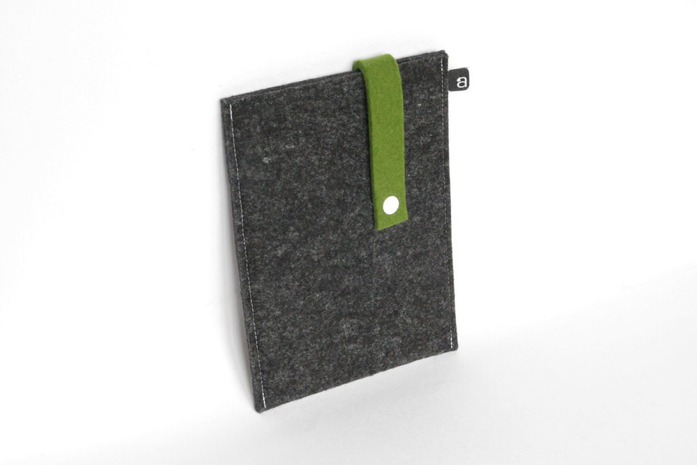 Kindle / iPad Mini case: Charcoal and olive wool felt