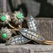 Vintage Spain Flower Pin Green Stones