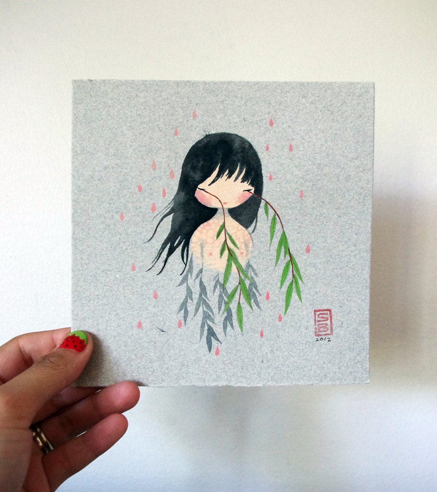 Weeping Willow - original gouache painting on beautiful handmade paper