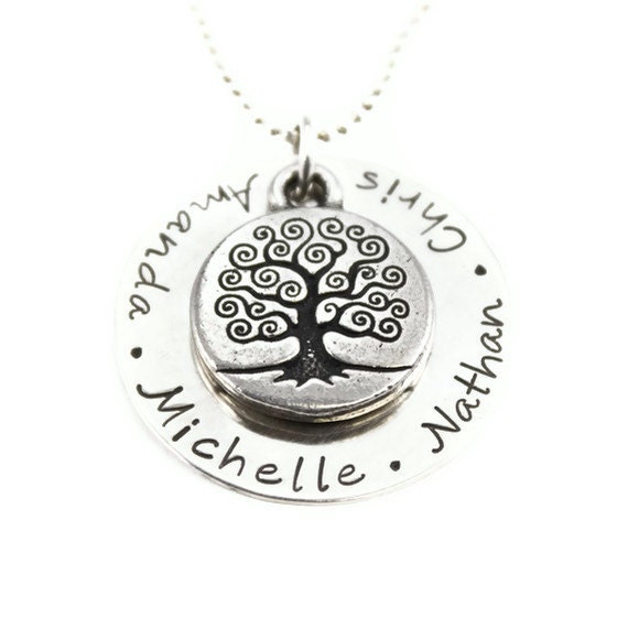 Family Tree Mothers Necklace - Hand Stamped and Personalized Charm