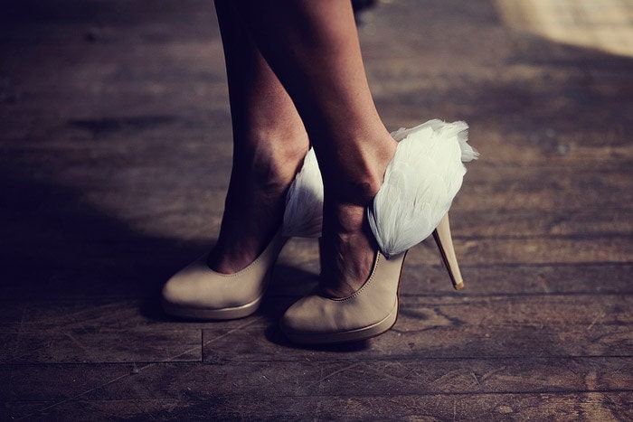 Grecian Goddess Wing feather shoe clips in white