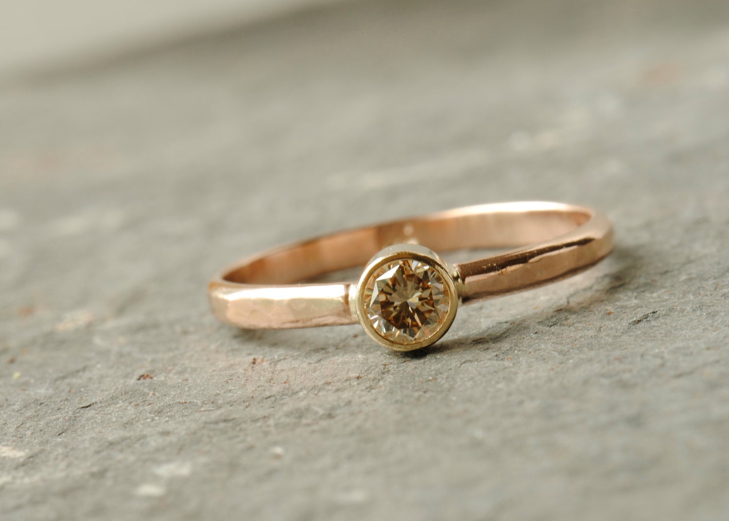 Champagne Diamond Engagement Ring, 14k Rose Gold, Recycled
Gold, Simple, Solitaire Ring by DalkullanJewelry Champagne Diamond Engagement Ring, 14k Rose Gold, Recycled
Gold, Simple, Solitaire Ring by DalkullanJewelry