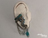 TRITEIA - OOAK wire wrapped ear cuff - bronze, green, blue