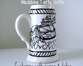 Nautical Ship Stein Ceramic Beer Mug Groomsmen Gifts Ship Ocean Waves Rope Painted Retro Tattoo Black White Ivory Oktoberfest