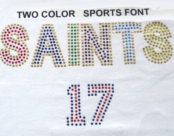 Buy custom sports apparel - Personalize it - 2 color Custom SPORTS 2.25" tall Team iron on rhinestone transfer football cheer etc.
