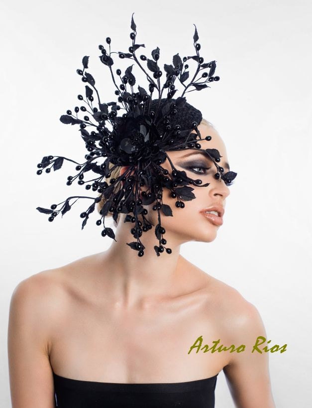 Black berries headpiece--Fascinator--Cocktail hat--Fashion hat