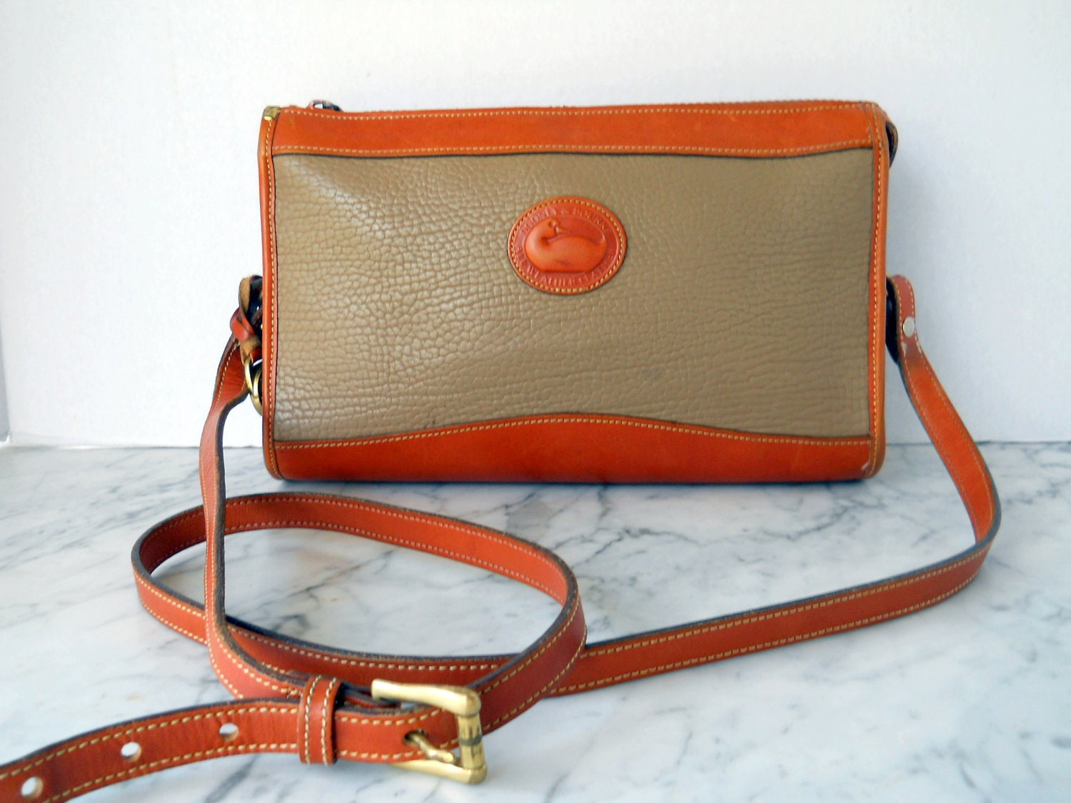 Dooney and Bourke Zip Top Cross Body Bag // Taupe and British Tan  AWL