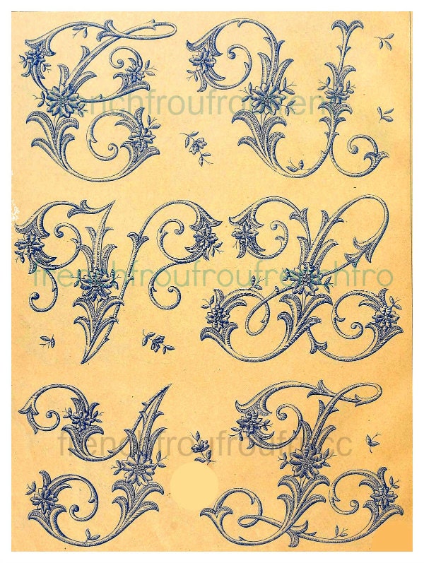 antique french victorian alphabet embroidery letters digital illustration pattern