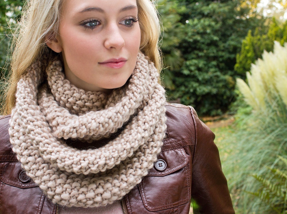 Chunky Caramel Knitted Winter Infinity Scarf - Barley Corn