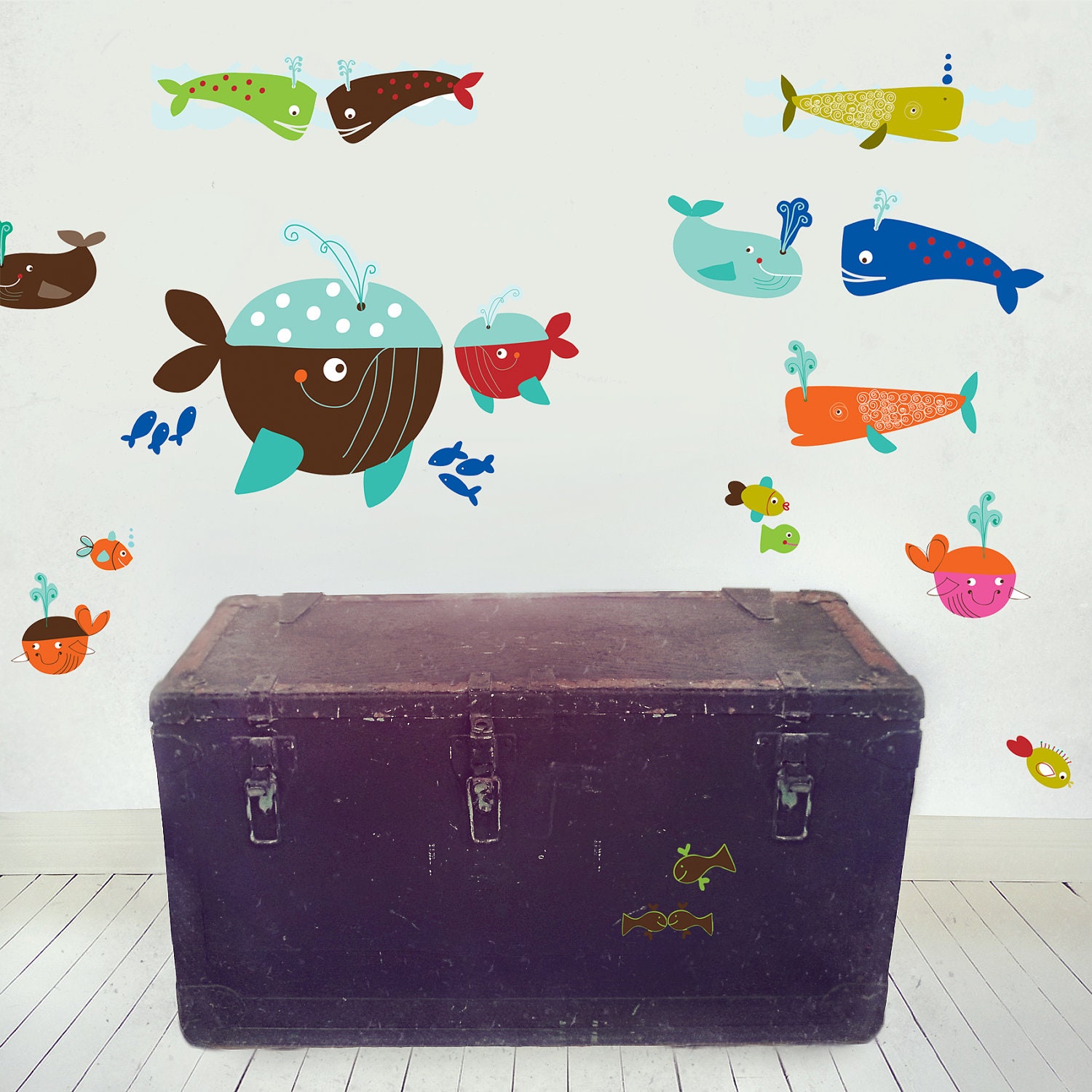 Kids Wall Decals Whales, Fabric Wall Stickers (not vinyl) - Medium