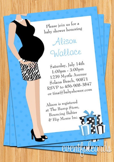 Blue Tummy Baby Shower Invitation - Print Yourself