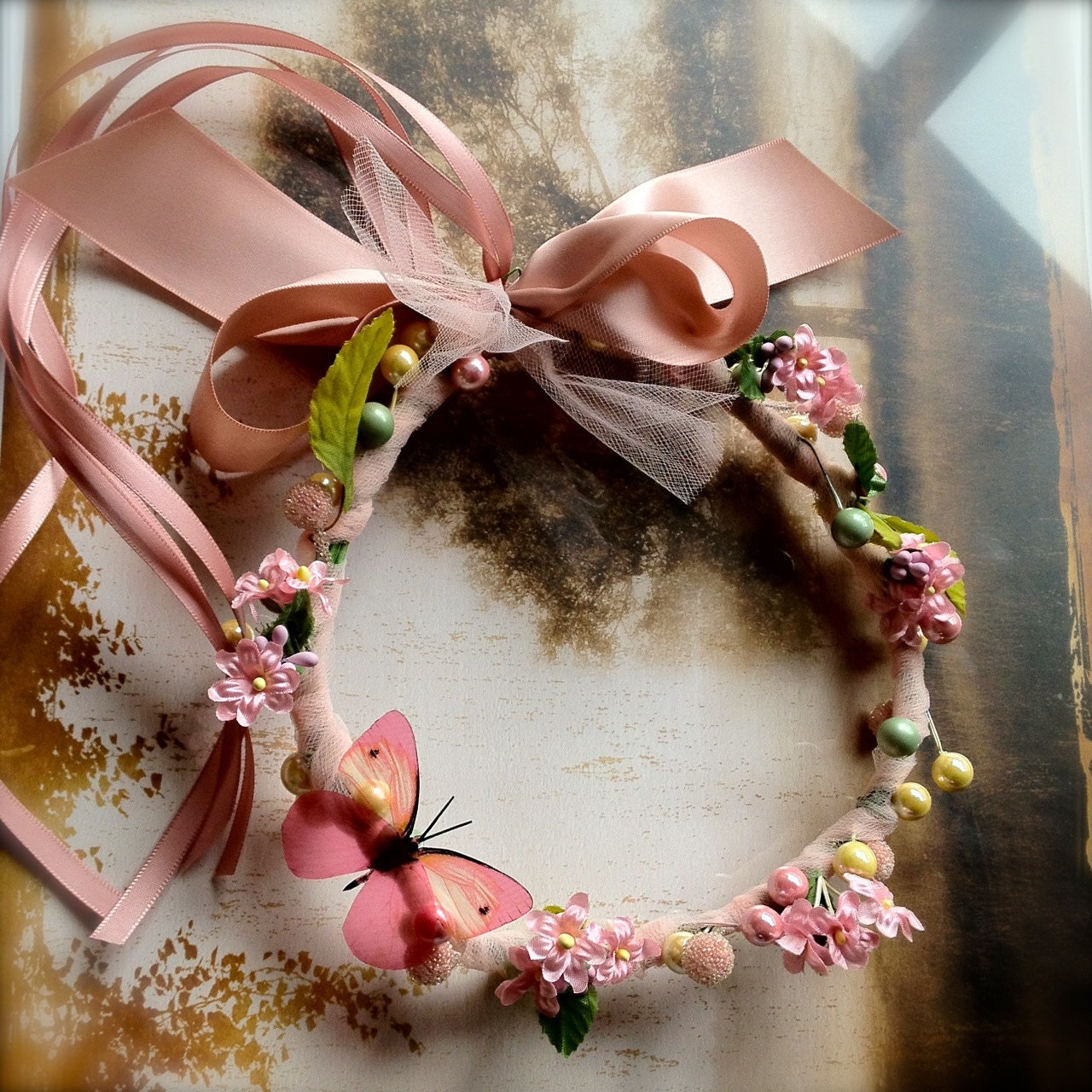 Butterfly floral wreath for Flower Girls, birthdays, fairies and ballerinas. Photo prop. Choice of colors.