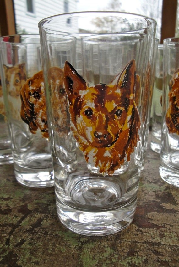Vintage Drinking Glasses Dog Breeds by VintageJunkInMyTrunk