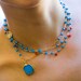 Sleeping Beauty Turquoise and Red Coral Beaded Necklace - Raindrops - long beaded necklace