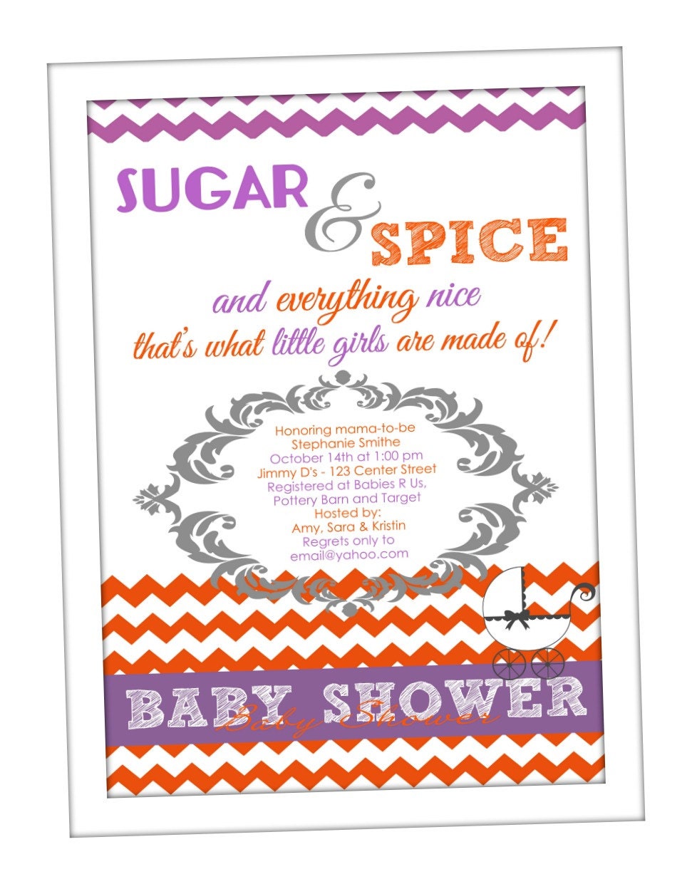 Sugar & Spice Baby Shower Invitation - Purple and Orange - Digital File Il_570xn