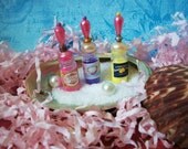 Miniature Vintage French Label Bath Salts, Set of 3 Dollhouse Bath Decor Bottles, 1:12 or 1/6 Scale with Gorgeous Pearl Jewel Toppers