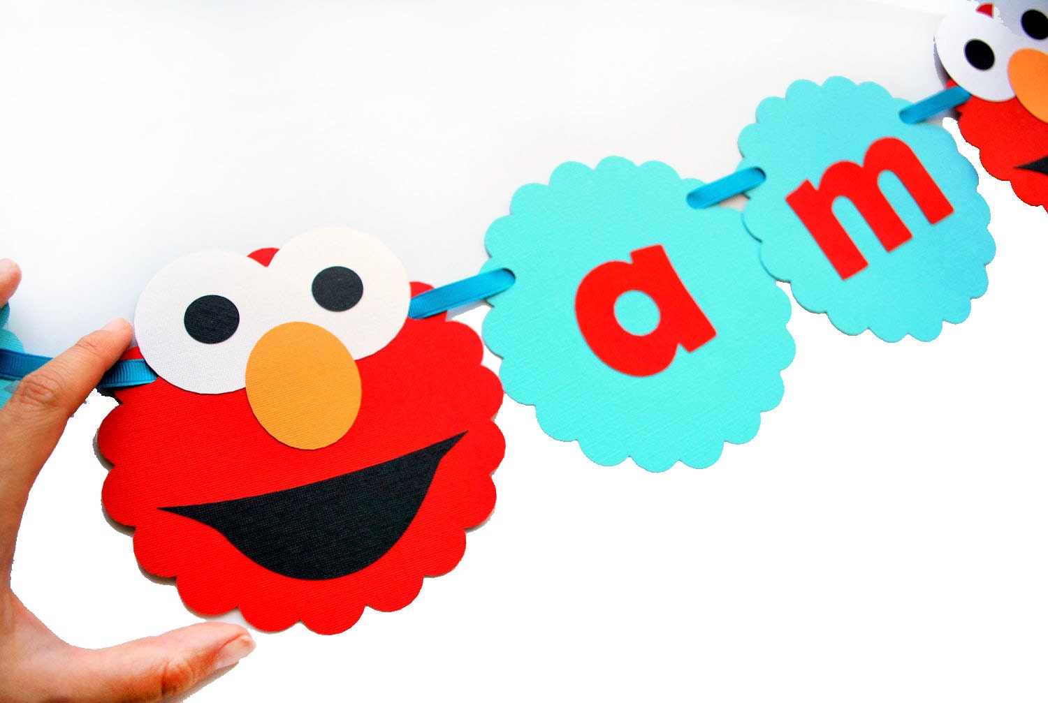 Elmo Banner, I am 2 Banner - Red and Aqua Blue (any age) banner MariaPalito A391 Free Shipping Il_570xn