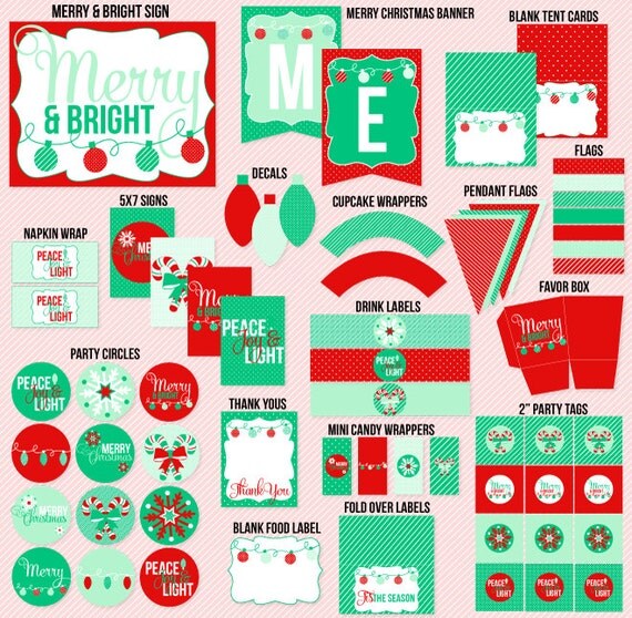 Christmas PRINTABLE Party Merry & Bright Mint Collection from Love The Day Il_570xn