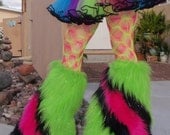 Furry Boot Covers, Lime Sparkle, Hot Pink, Black- Kandi Kane Style- Go Go Fluffies