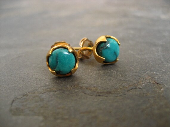 Genuine turquoise cabochon stud earrings by ElfiRoose on Etsy
