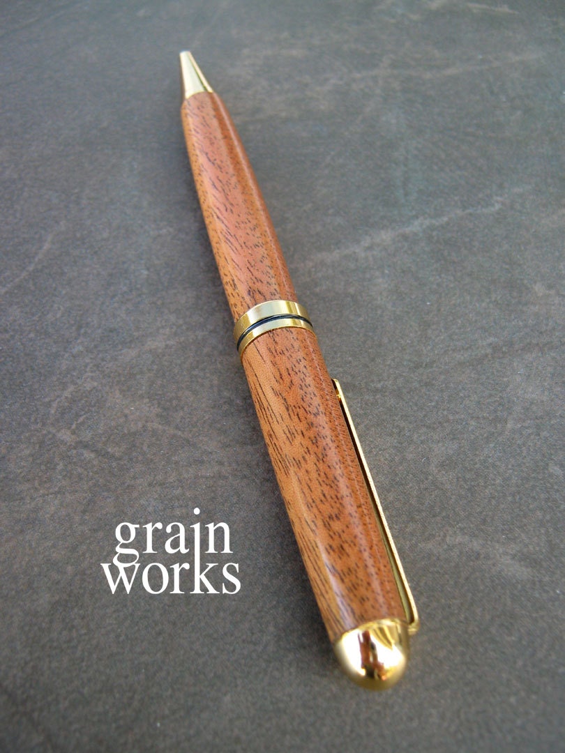 Wood Pen, European Style, Philippine Mahogany with 24kt Gold Accents, Sleeve and Gift Box (FREE SHIPPING)