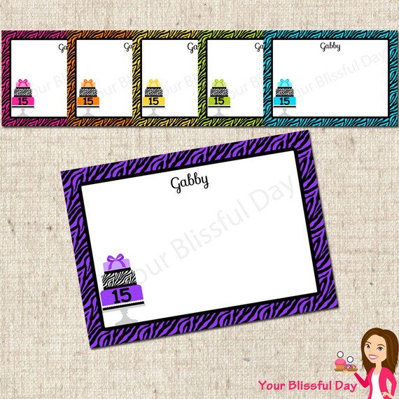 PRINTABLE Zebra Cake Personalized Thank You Cards (Your choice of color) Il_570xn