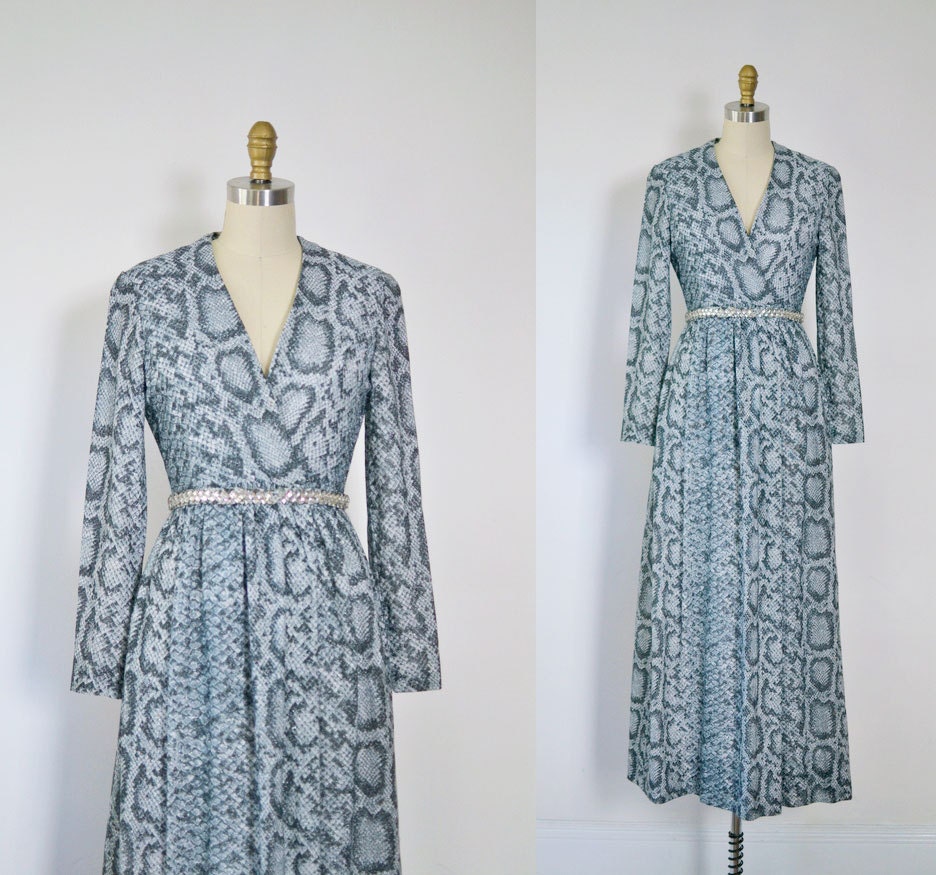 1970s Maxi Dress / 70s Snakeskin Dress / Victoria Royal