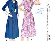 1950s Bust 43 Misses Dress Plus Size Vintage Sewing Pattern Long Short Sleeve McCalls 9756 c 1954 UNCUT 50s