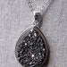 Metallic Charcoal Colored Titanium Druzy Teardrop Pendant Necklace with Silver Chain