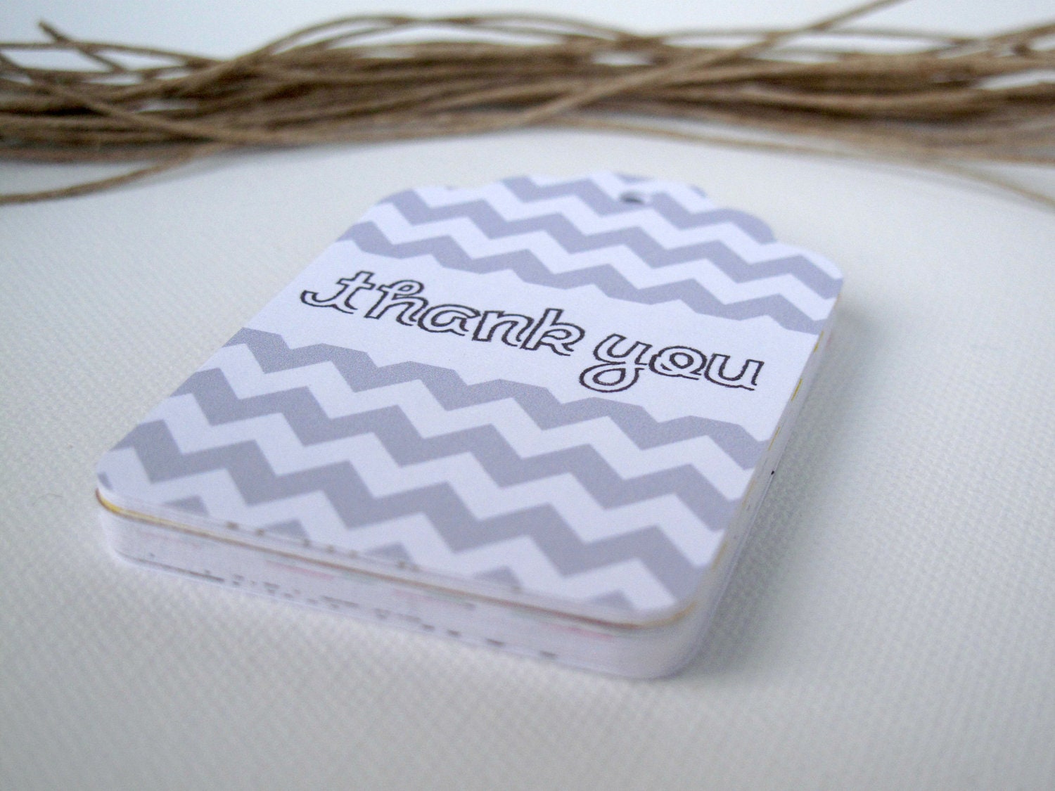 Thank You Tags with Gray Chevron Stripes - Set of 24 - Kraft Paper - Cardstock