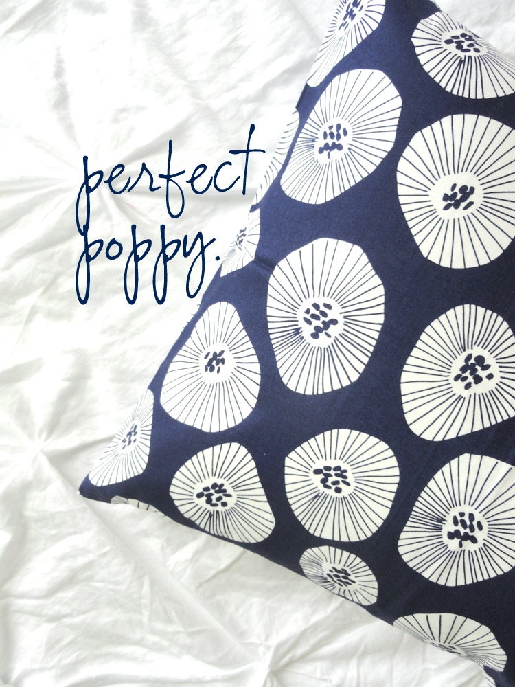 Designer Decorative Pillow - Echo in Scattered Blooms Pillow Cover - Navy Blue and White - 18 inches - Throw Pillow