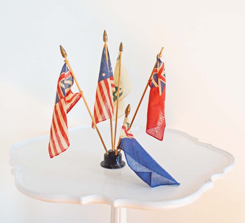 Vintage Desk Flag Set American Flag Appeal to Heaven Liberty Tree American Revolution Red White Blue Mid Century Office Decor