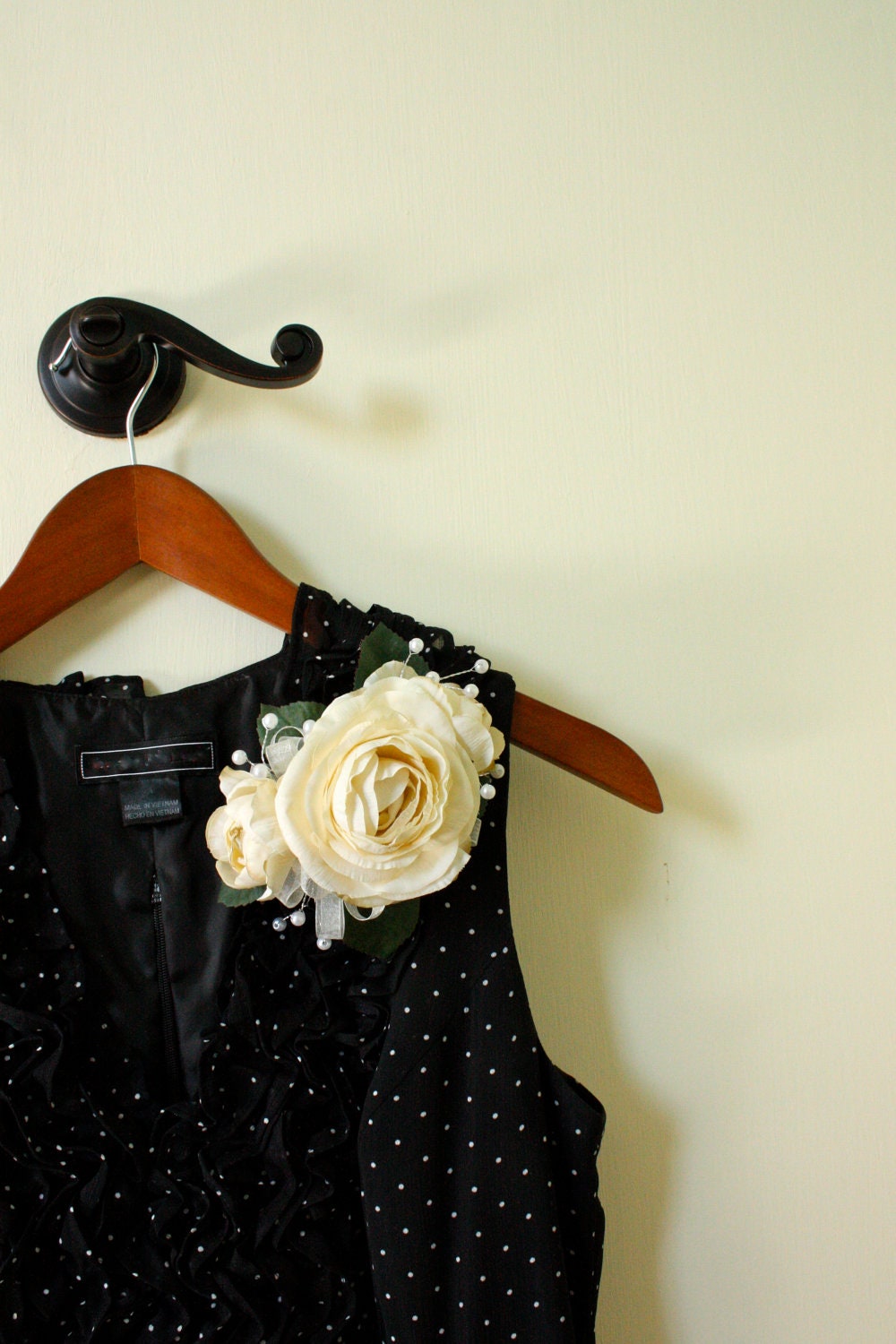Silk Corsage in Cream-Ivory Ranunculus and Pearls, Shabby Chic Style