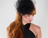 Oversized Black Tulle Flower Fascinator  Veil