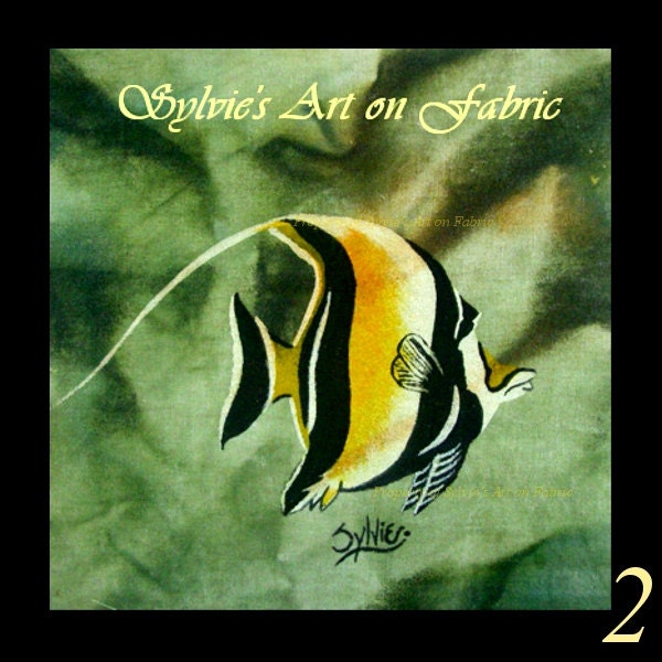Fish, Moorish Idol, on Hand Dyed 7.5 inch Quilting Block.