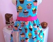 Mother daughter Apron Set / Blue Royal Cupcakes, Adult Full apron - Kids full apron