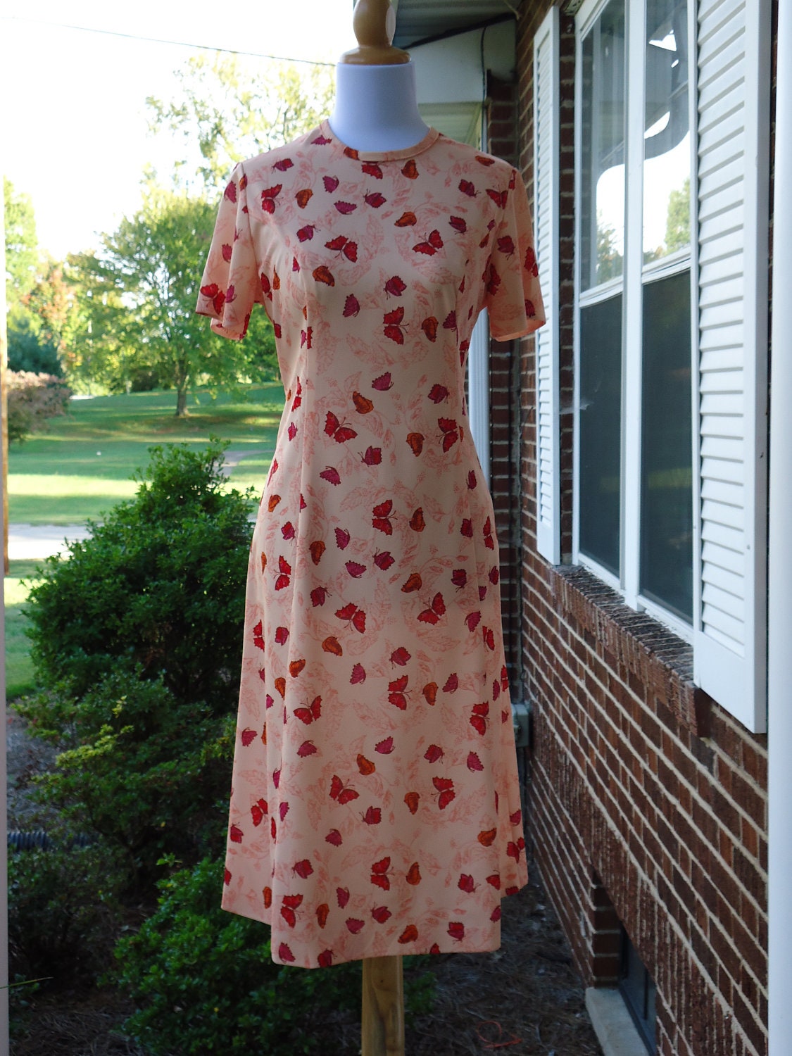 1970s dress / vintage dress / Spring Butterflies dress