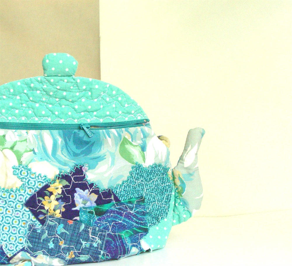 Small Teal HANDBAG, Original Purse, Funky Bag, Quilted Teapot