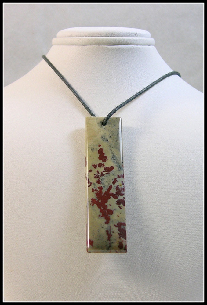 Long Thin Rectangle Chinese Dendritic Jasper Focal Bead