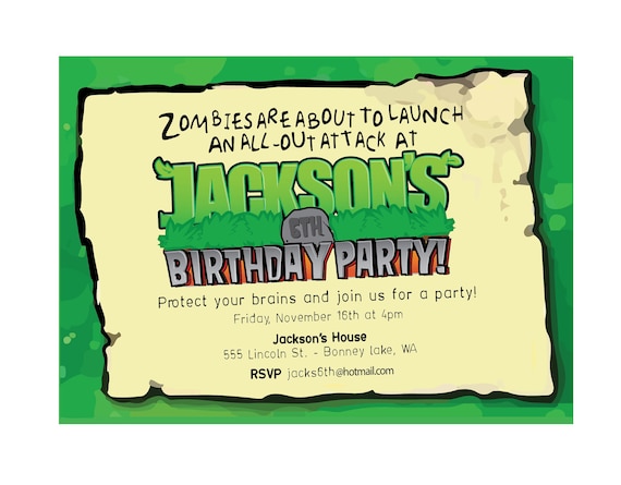 Plants Zombies Party Invitation - PRINTABLE birthday collection by Itsy Belle Il_570xn