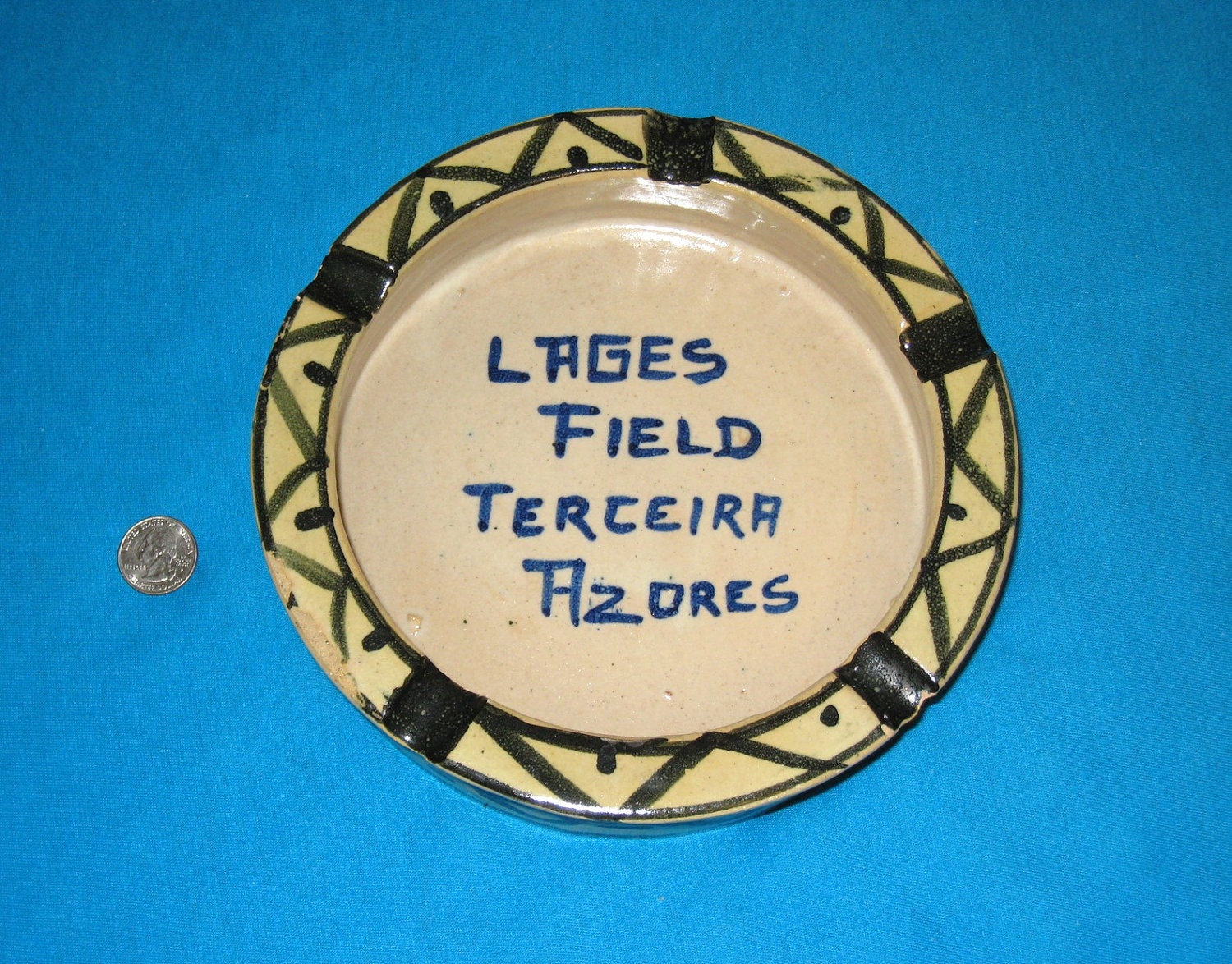 Lages Field Terceira Azores Pottery Ashtray / C. Leite / S. Miguel / Huge / FREE Us Shipping