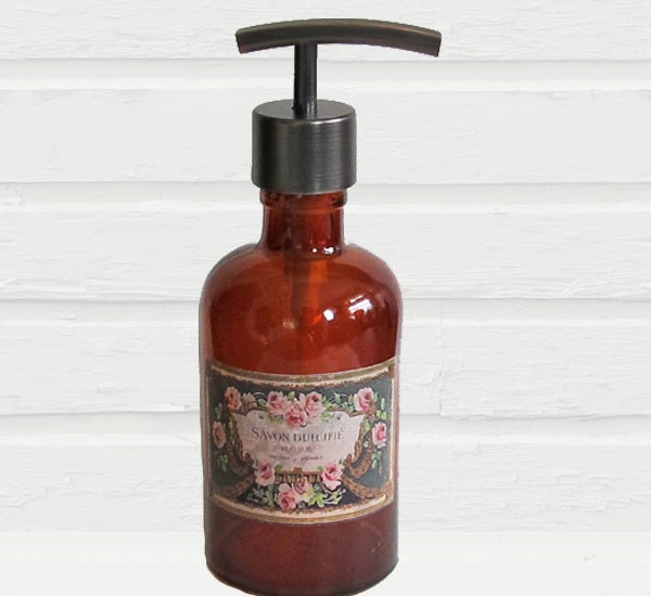 Soap Dispenser Recycled Glass Choose Your Pump Vintage French Soap Label