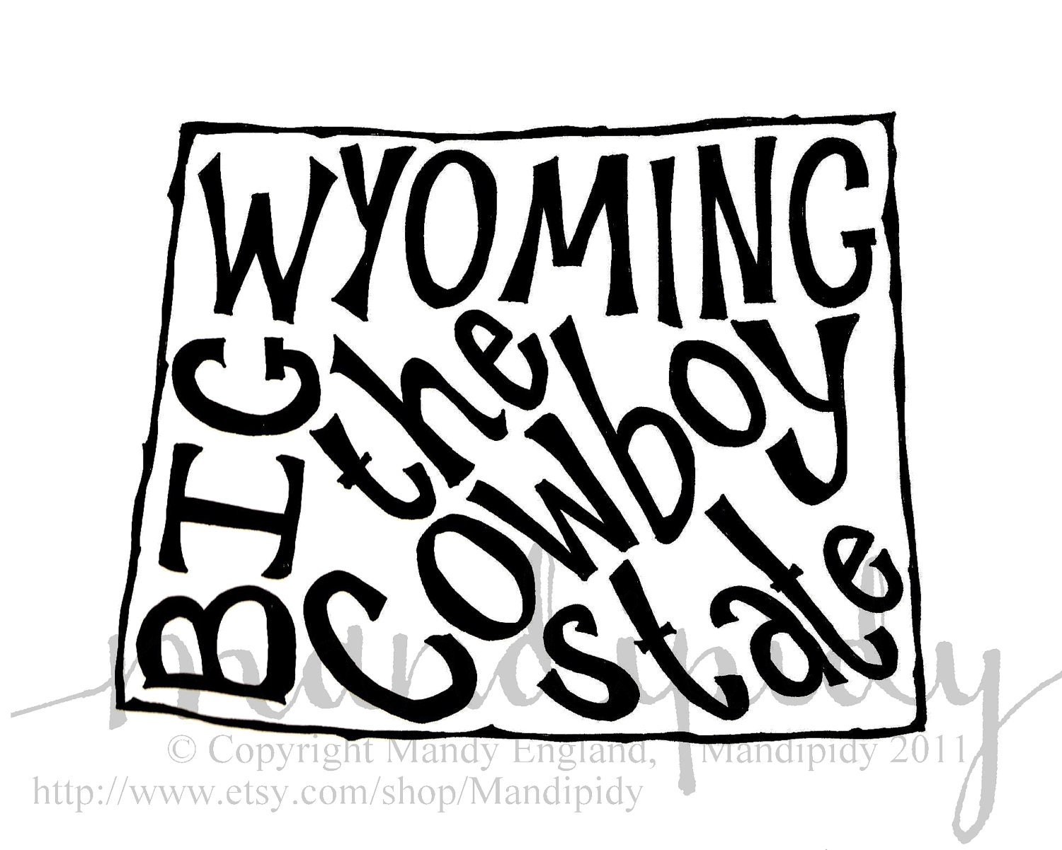Big Wyoming the Cowboy State - White Background - 8x10 Illustrated Print by Mandipidy