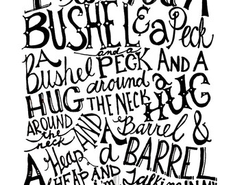 Bushel and a Peck - Black Vintage Text - 8x10 Illustrated Print by Mandipidy