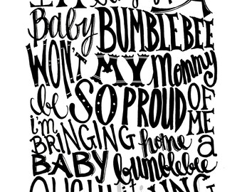 Baby Bumblebee - Black Vintage Text - 8x10 Illustrated Print by Mandipidy