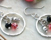 Handmade Pink Swarovski Crystal & Black Onyx Sterling Silver Dangle Earrings