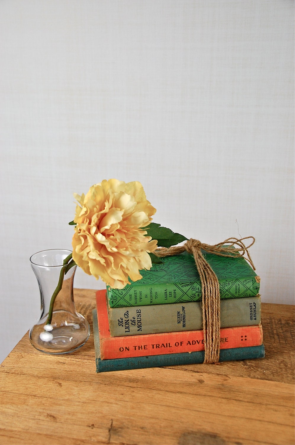 Vintage Stack of 4 Books with Jute Twine